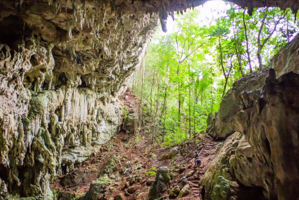 We take the trail out of the Mayan ceremonial cave